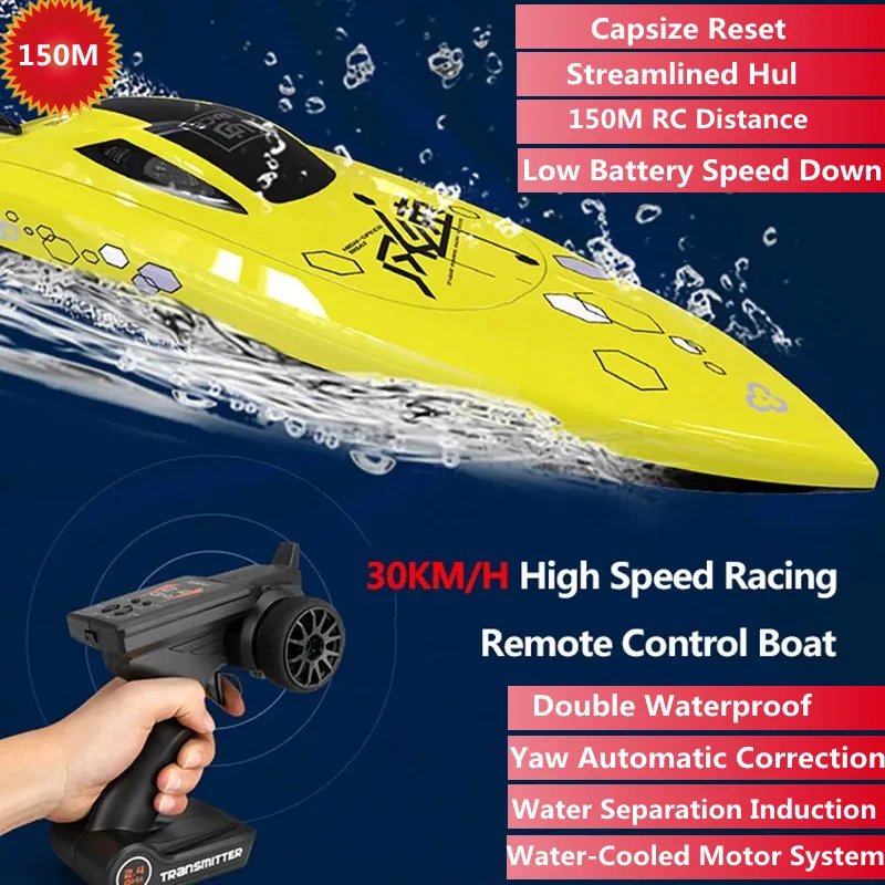 

Double Waterproof Smart RC Speedboat Boat 2.4G 150M Capsize Reset Water Induction High Speed Racing Remote Control Boat Kids Toy