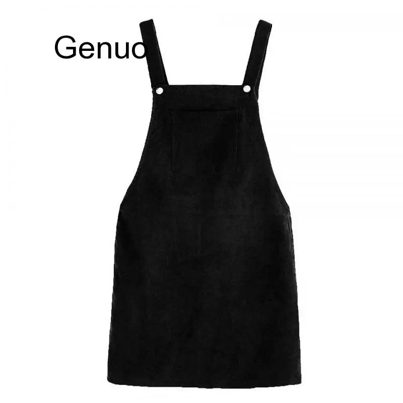 Autunno inverno donna Casual senza maniche tasca retrรฒ abito in velluto a coste femminile Vintage Party Dress allentato bretella prendisole