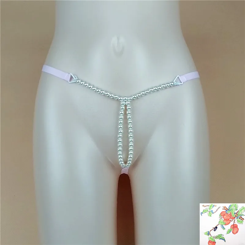 Sexy G string Thongs Elastic Briefs Crotch Open Chain Thongs For Women Seamless Underwear sex Wear Wrotic Panties Pearls S1086