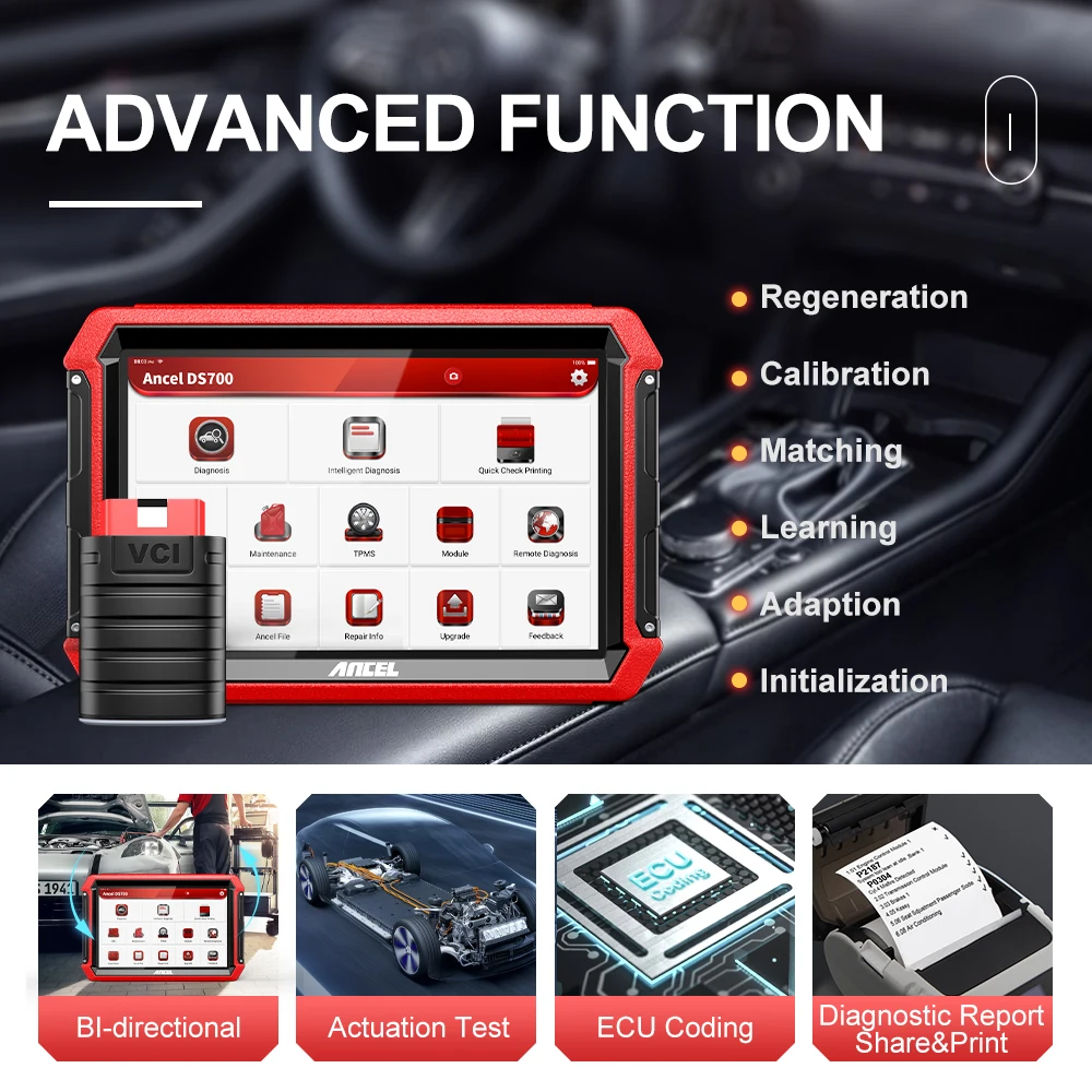 ANCEL DS700 OBD2 Automotive Scanner Diagnostic Tool All System ECU Coding ABS Injector IMMO TPMS DPF AF Reset Auto Scan Tools