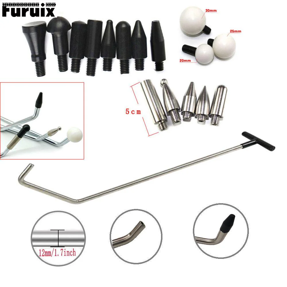 Car Body Repair Dent Removal Tools Paintless Dent Removal Tools Rods Hook Tools Push Rod with 8 Pcs Tap Down Heads Tool