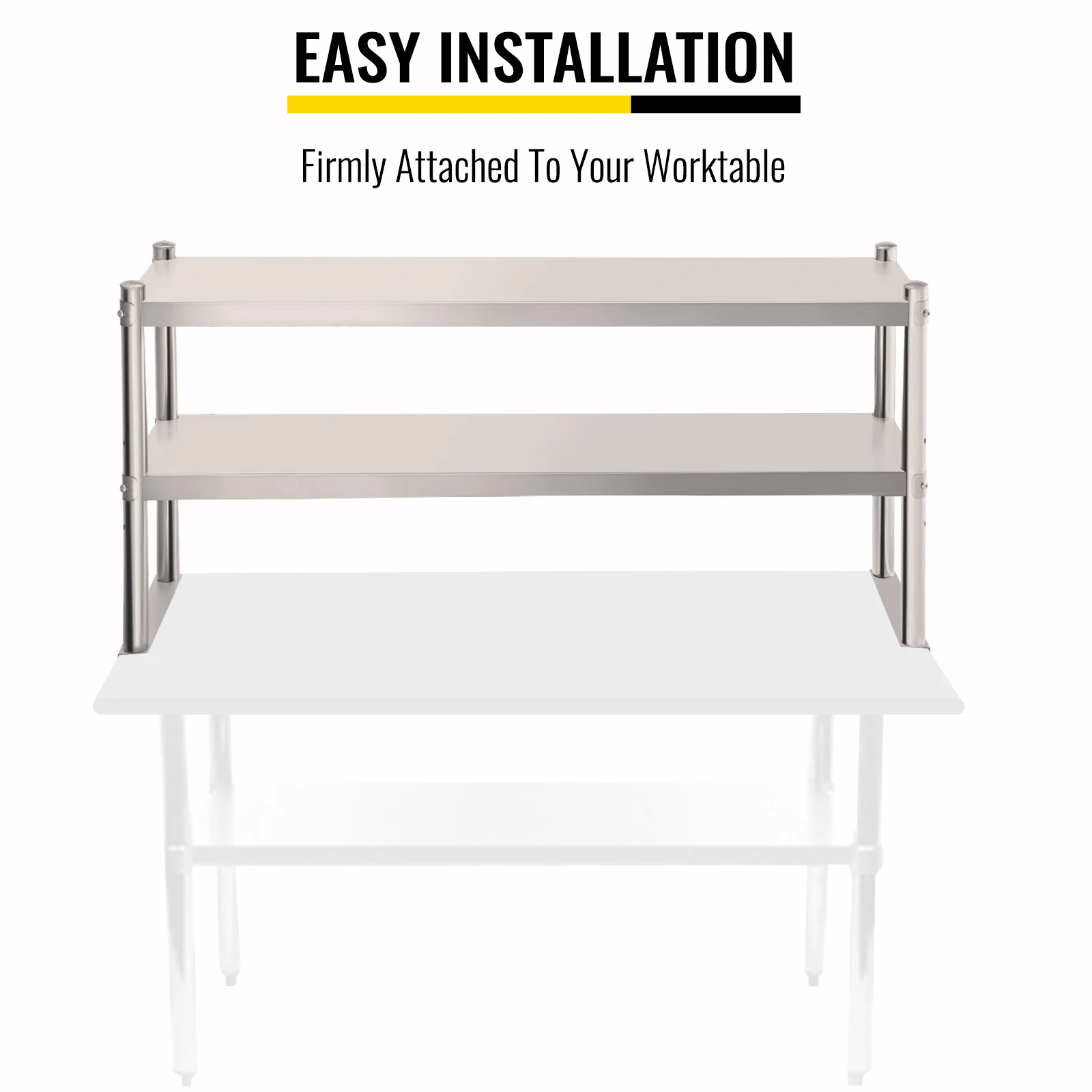 VEVOR Stainless Steel Kitchen Work Table Professional 7 Types Double Overshelf Adjustable Lower Shelf Use for Home Commercial