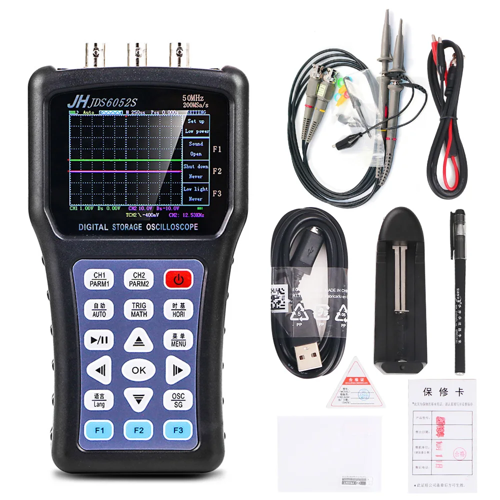 Nuovo Palmare Digitale Strorage Oscilloscopio portatile Oscilloscopio Jinhan JDS6052S 2CH 50M 200MSa/S 5 lingue