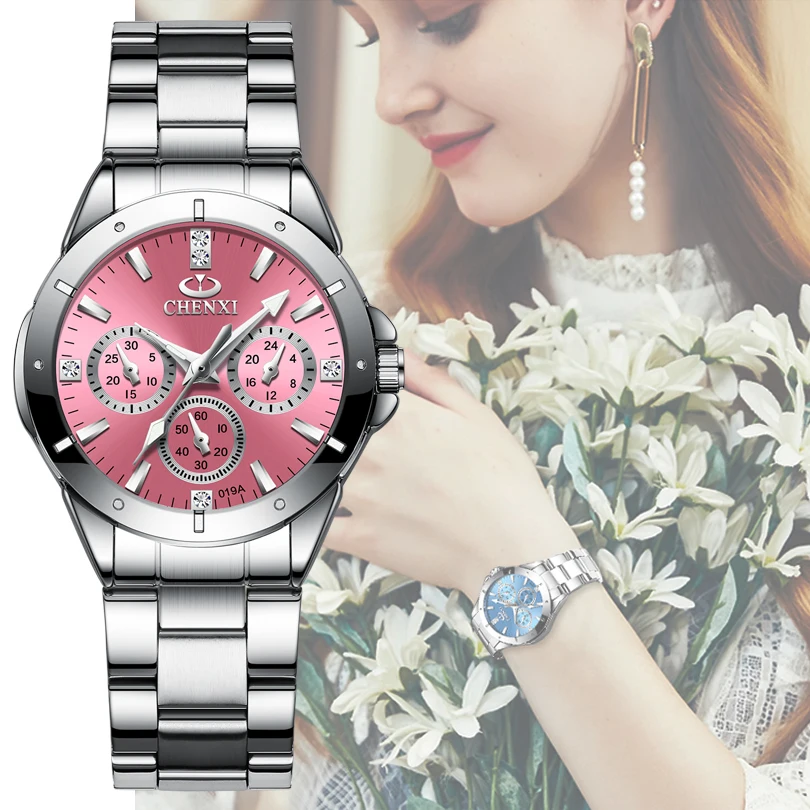 

CHENXI Women Watch Fashion Pink Watches 3 Decorative Dial Quartz Wristwatches Women Casual Popular Ladies Watches Reloj Mujer