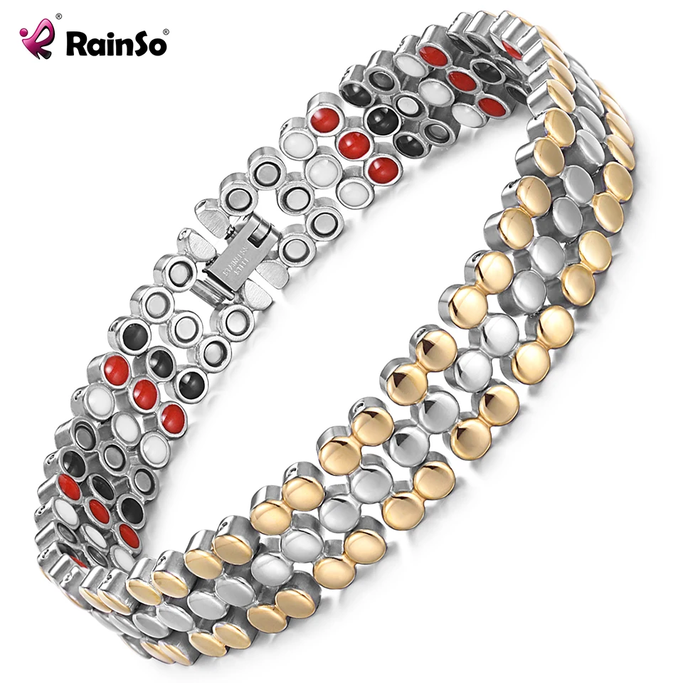 RainSo Women Stainless Steel Bracelets Magnetic Bio Energy Therapy Health Charm Jewelry