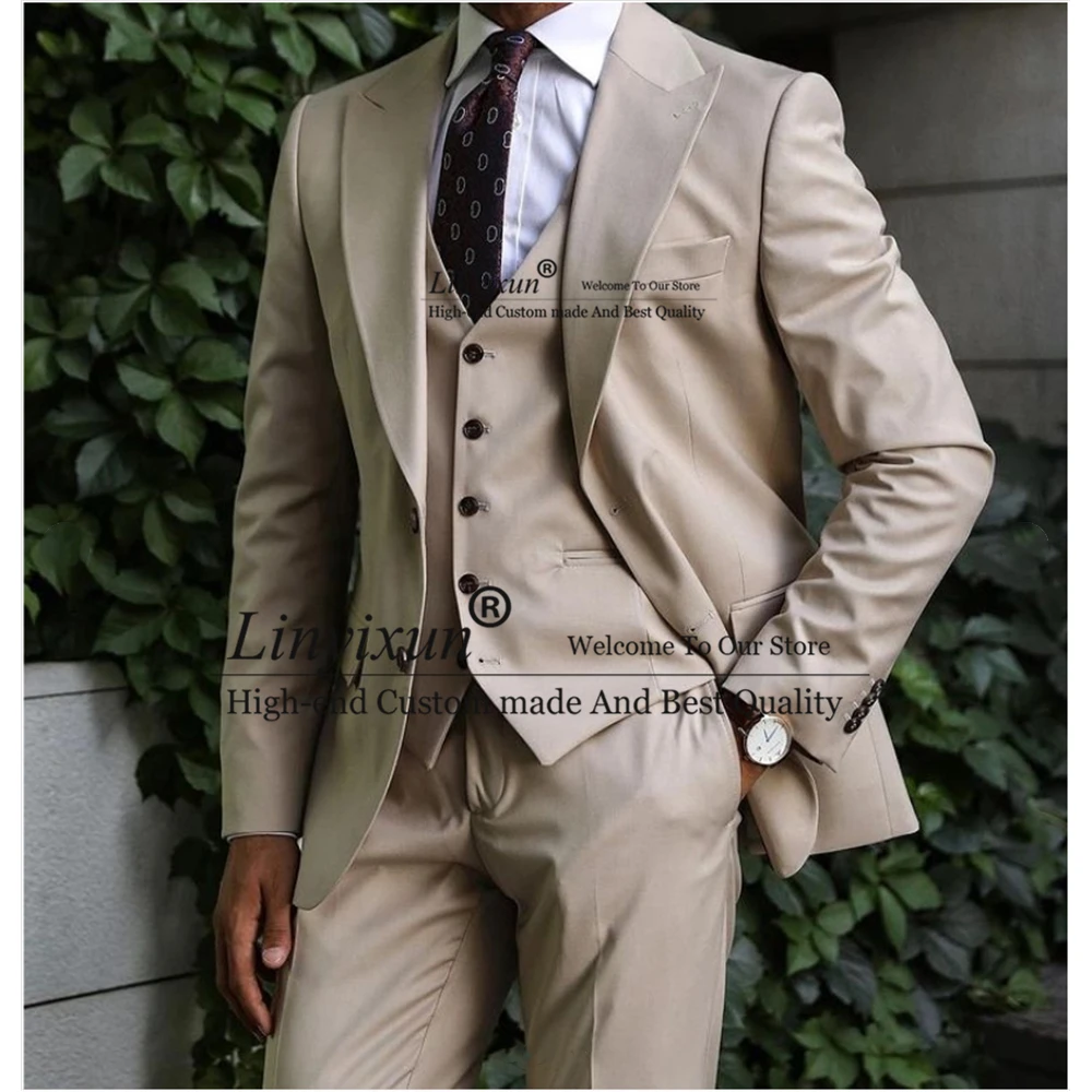 

Fashion Ivory Men Suits Wedding Groom Tuxedo Formal Banquet Blazer Slim Fit 3 Piece Set Groomsmen Jacket Vest Pant Costume Homme