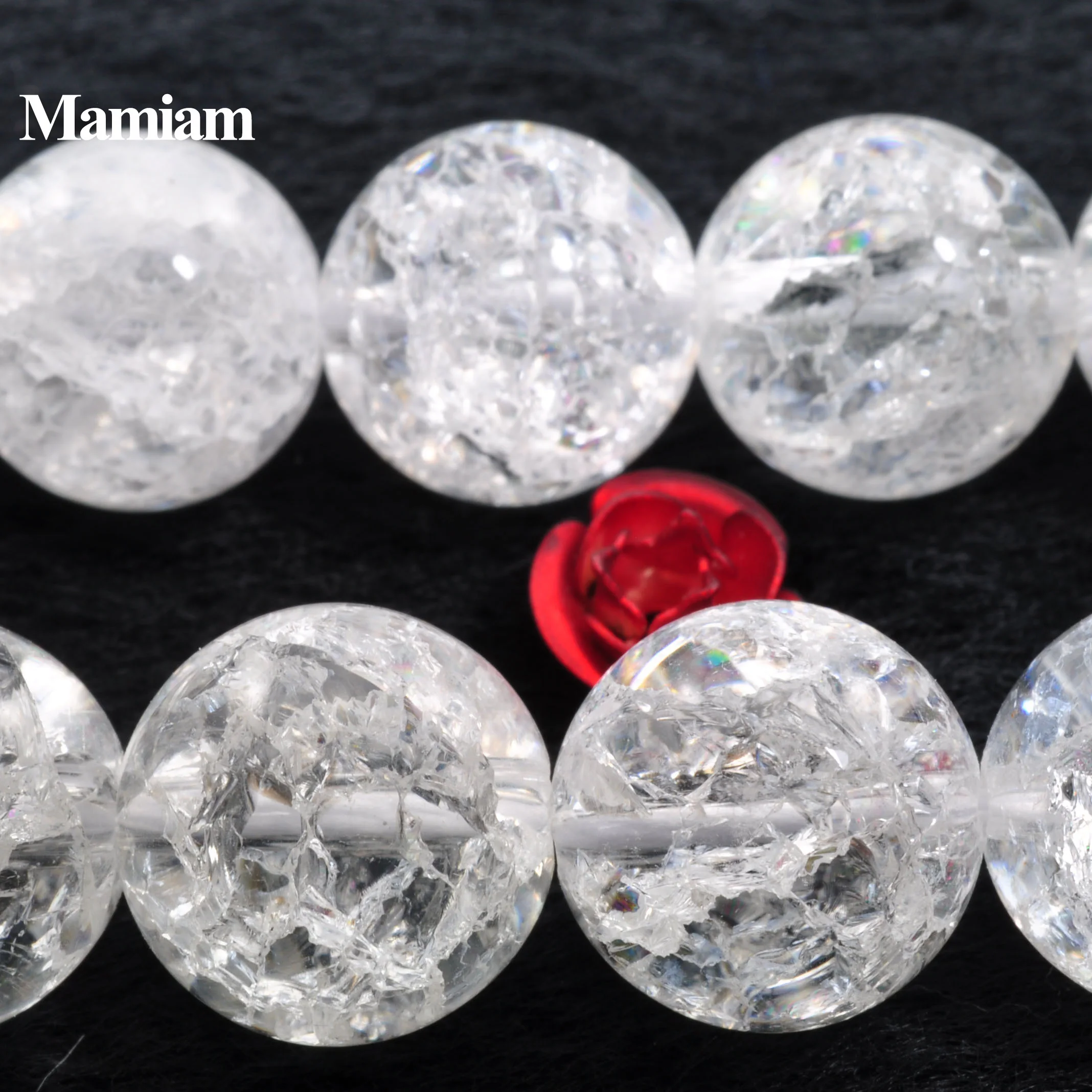 Mamiam Natural A White Cracked Crystal Quartz Beads Smooth Loose Stone Diy Bracelet Necklace Jewelry Making Gemstone Gift Design