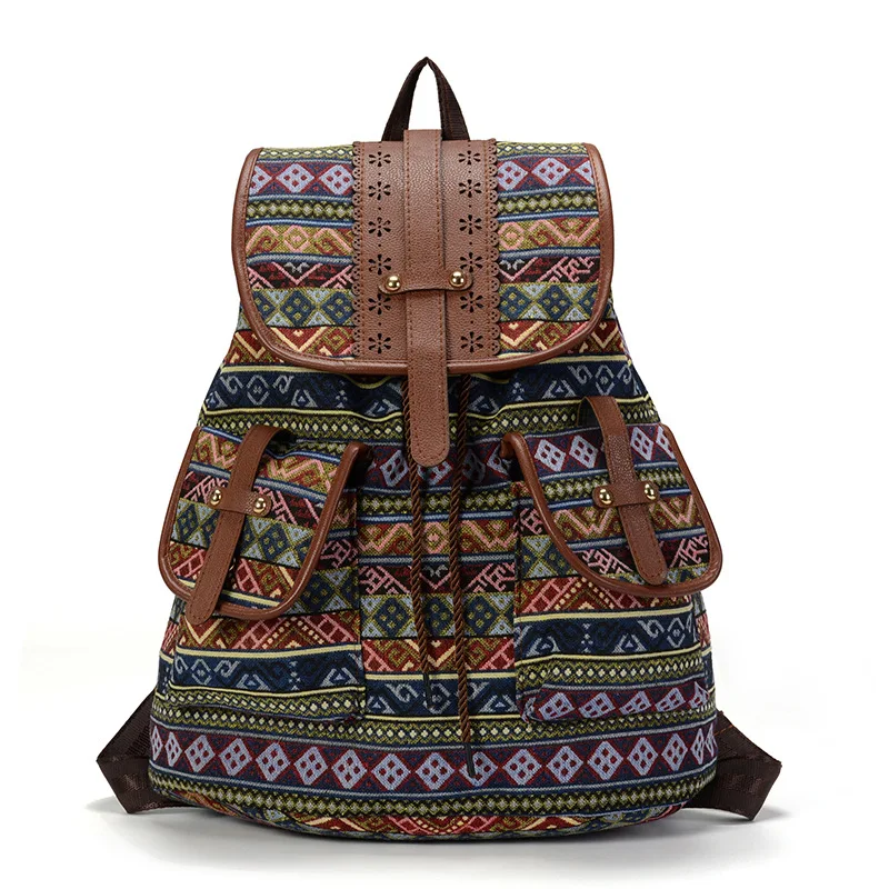 Women Foral Printing Backpack National Printed Canvas School Bags For Teenagers Girls Large Shoulder Bag Weekend Travel Rucksack