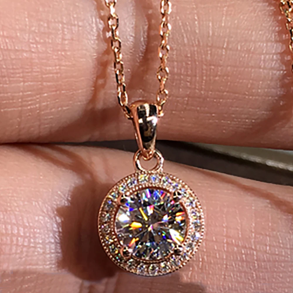 

Custom 10K Au750 Rose Gold Women Pendants Necklaces Moissanite Diamond 1 2 3 Carat Round Wedding Anniversary Engagement Party