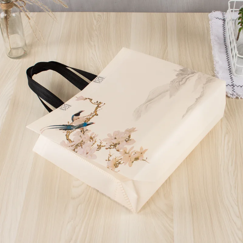 Plum Blossom Eco Shopping Bag Foldable Reusable Tote Folding Pouch Travel Non-woven Shopping Gift Bags Storage Bag Printing Ads