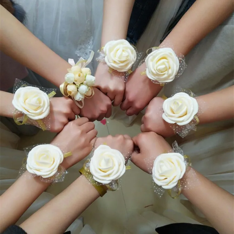 Beautiful Wedding Theme Artificial Bridal Bridesmaids Hand Flowers Wrist Corsage Bouquets 10 Colors Available Free Shipping