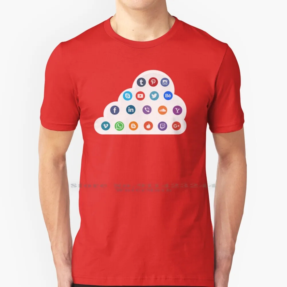 Social Media Cloud Icons 100% Cotton T Shirt Facebook Twitch Gmail Google Yahoo Instagram Pinterest Linkedin Vimeo Whatsapp