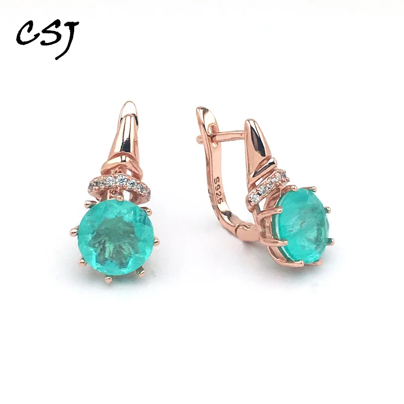 

CSJ Paraiba Tourmaline Earrings Solid 925 Sterling Silver Gemstone for Women Elegant Fine Jewelry Party Wedding Gift Free Ship