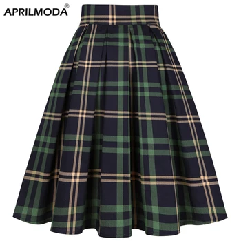 Gonne scuola stile inghilterra donna estate vita alta coreano pieghettato Plaid stampato ragazze retrò Vintage signore 40s 50s gonne Midi