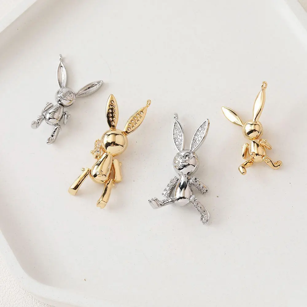 1PCS Design Rabbit Pendant Brass Movable Joint Superior Quality for Jewelry Making Necklace Gold Plated DIY Made Accessories