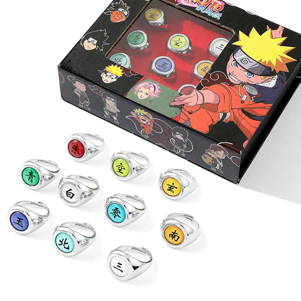 10pcs/SET Naruto Akatsuki Metal Rings Anime Itachi Figure Cosplay Action Accessory Jewerly Cool Boys Children Kids Toys Gift