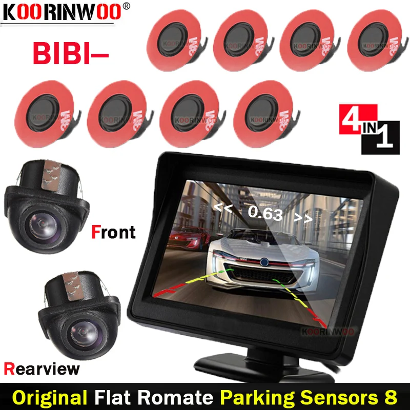 

Koorinwoo Automobile Car Parking Sensors With Car Monitor 8 Radars Alarm Buzzer Front Camera Rear view Blind Parking Detector