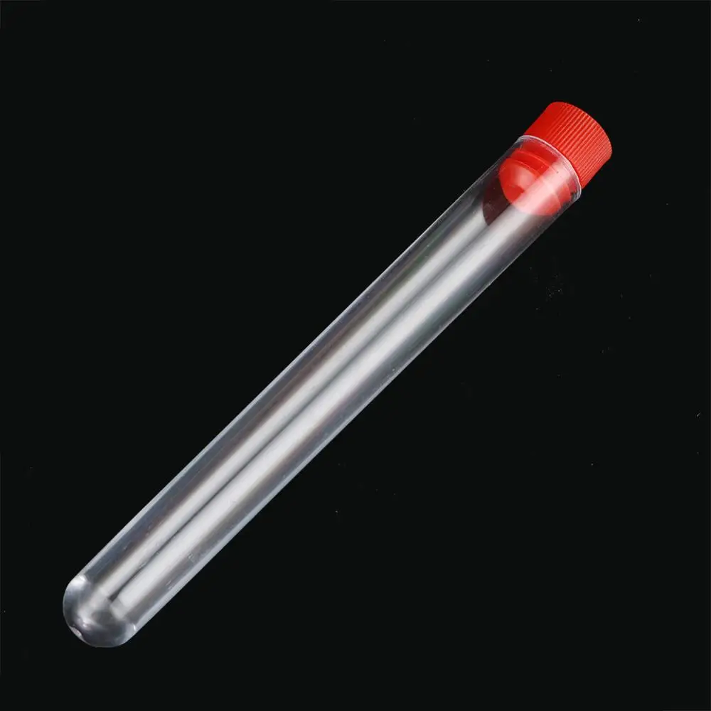 Disposable 12x100mm Plastic Transparent Test Tubes Rimless With Caps School Chemistry Equipment Laboratory Supplies 10 Pcs