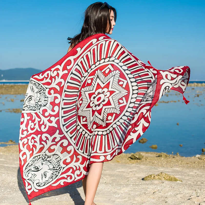 Design Marke Frauen Schal Sonnencreme Baumwolle Schals Dual-Use-Sommer Herbst Lange Schals Urlaub Am Meer Strand Handtuch Beachwear schleier – Detail 21