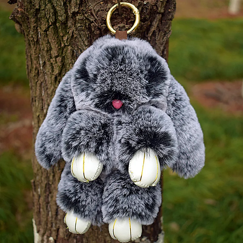 trinket BIG MORE 18CM fake pompom keychain bunny keychains on bag rabbit fur Keychain fur pom pom charms  for bags  anime