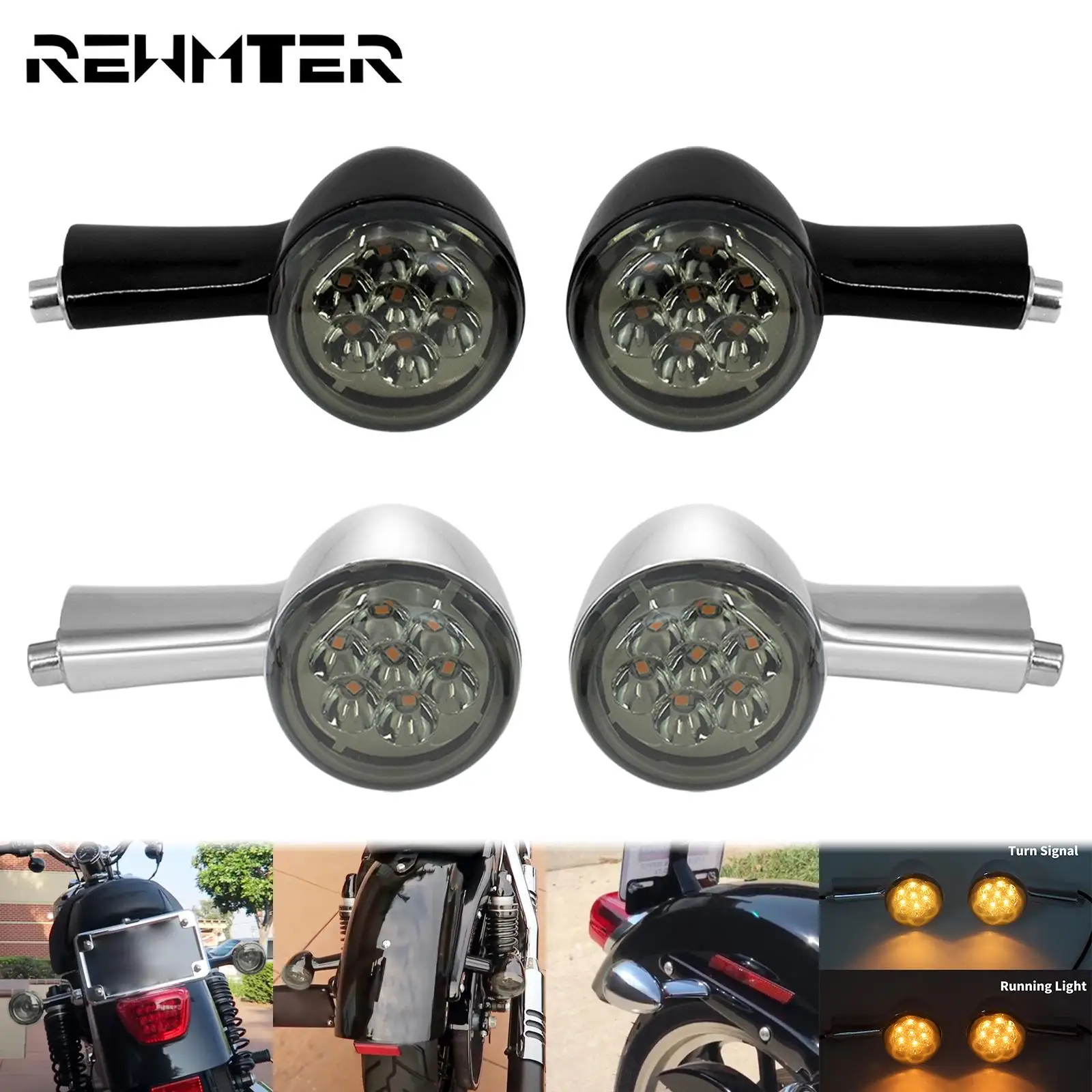 Motorcycle Rear LED Turn Signal Indicator Lights W/ 6PCS Lens Cover For Harley Sportster XL 1200 883 Nightster Forty Eight 92-21