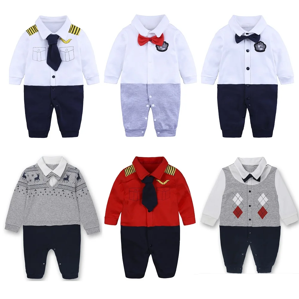 Hooyi Baby Boys Gentleman Cloth One Piece Romper Tuxedo Outfit with Bowtie Wedding Anniversary Formal Jumpsuit for Toddler Baby