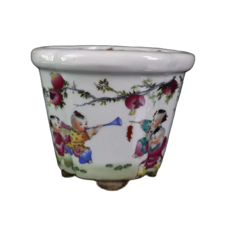 China Old Porcelain Pink Landscape Pattern Plum Flower Pot