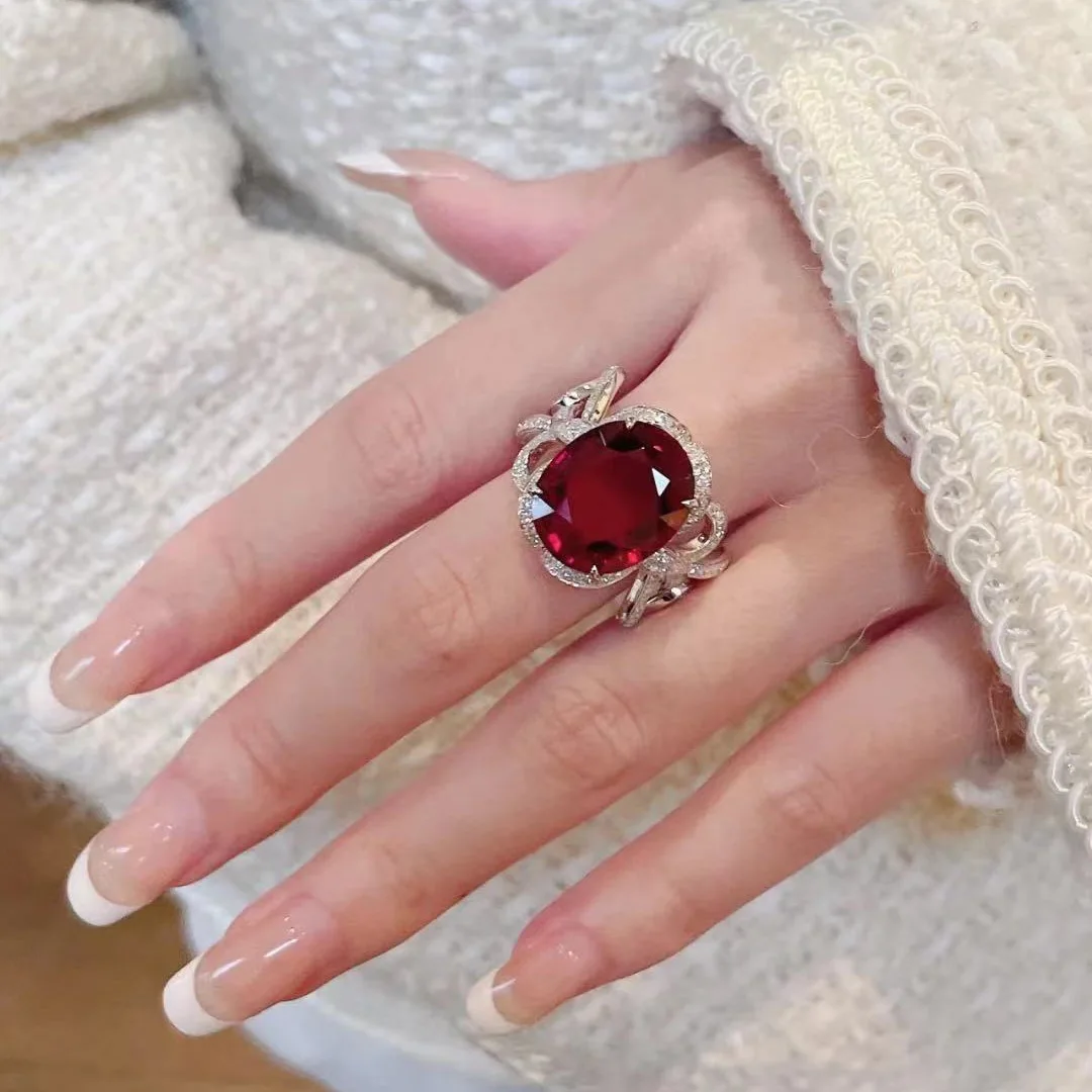 Valuable Flower Ruby Diamond Finger Ring 925 sterling silver Party Wedding band Rings for Women Promise Engagement Jewelry