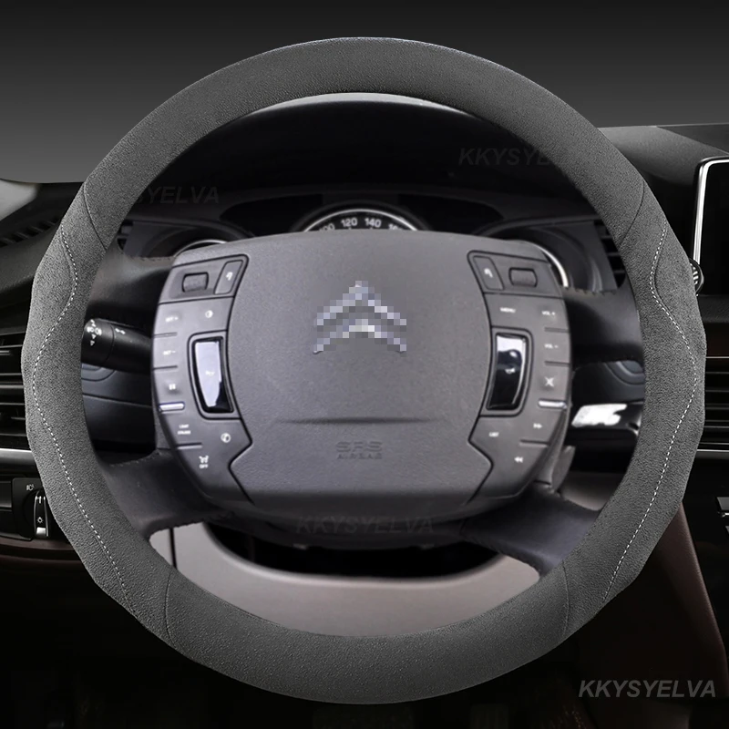 Suede Cow Leather 38cm Car Steering Wheel Cover For Citroen C1 C2 C3 C4 C5 C4L Berlingo C4 PICASSO C5 AIRCROSS Auto Accessories