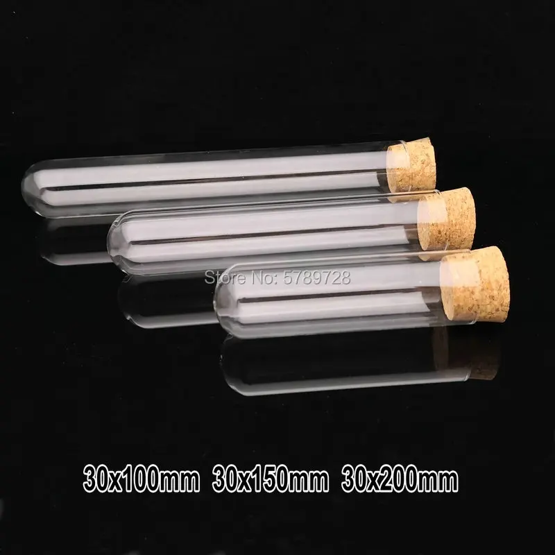 5pcs Outer Diameter 20/25/30mm Transparent Round Bottom Glass Test Tube with Cork Stopper lab Flat - mouth thickened Glass Vial