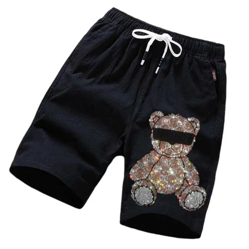 Streetwear  Men's Summer Casual Skull Shorts Men Straight anime Male Fashion Cotton Beach  Hot drill  Plus Size 4XL