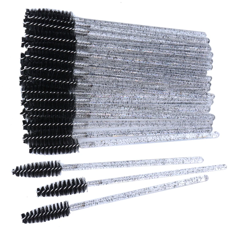 50pcs Sparkling Eyelash Mascara Wands Lash Extension Brush Shining Lash Spoolies Comb Eye Lashes Eyebrow Brushes