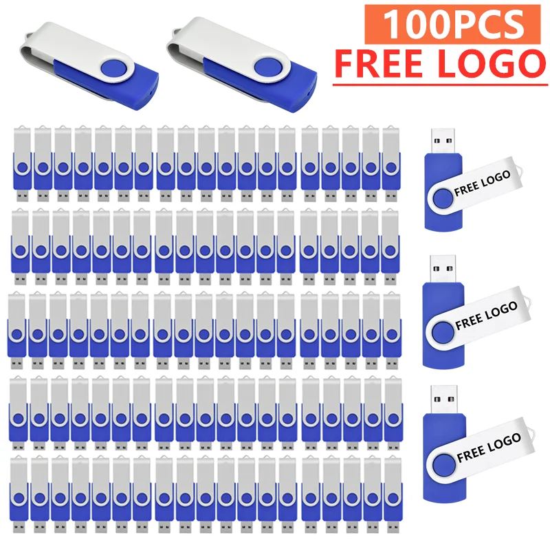 100Pcs/Set Metal 128M 512M 1GB 2G 4GB 8GB 16GB 32G 64G Pen Drive Flash Drive Memory Stick U Disk Thumb Pendrive Tender FREE LOGO