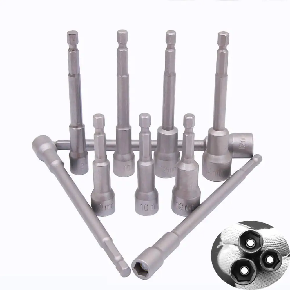 Broca de destornillador eléctrico con vástago de 1/4 ", tuerca hexagonal magnética, longitud de 65mm, 80mm, 100mm, 150mm, 6mm - 19mm