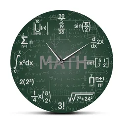 Green Chalkboard Math Formulas Wall Clock Hanging Wall Watch Back To School Science Mathematics Art Wall Decor Math Geek Gift