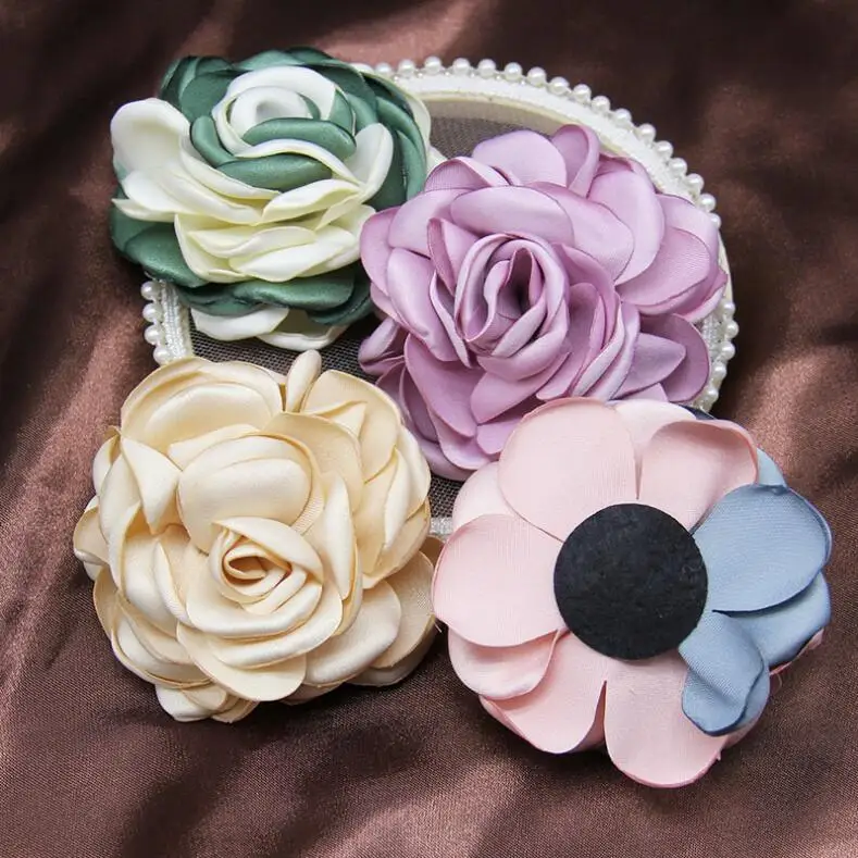 5Pcs 8CM Handmade DIY Large Satin Fabric Artificial Rose Flowers For Wedding Party Craft Home Decoration