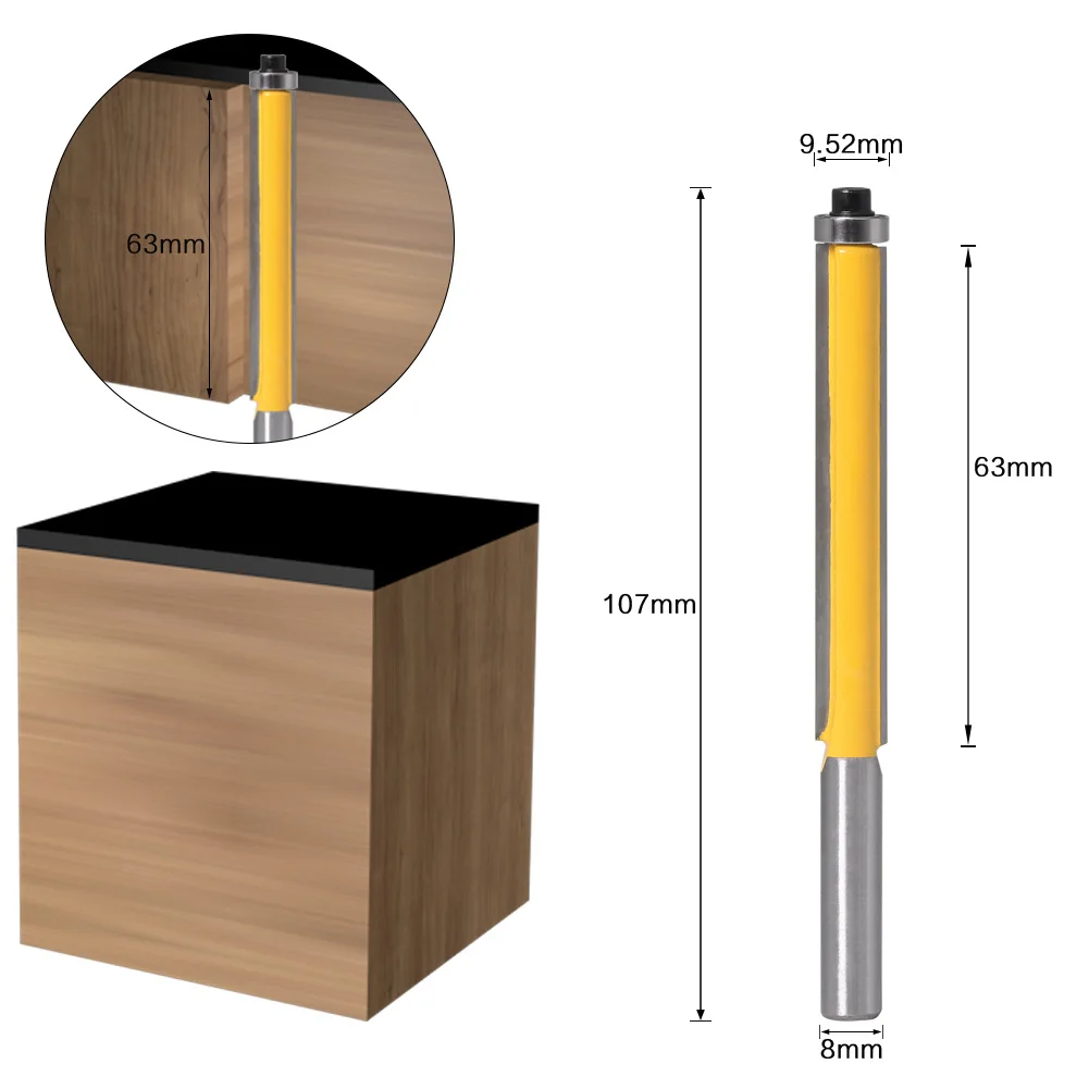 1PC 8MM Shank Milling Cutter Wood Carving Long Blade Flush Bit Flush Trim Router Bit End Bearing For Woodworking Cutting Tool