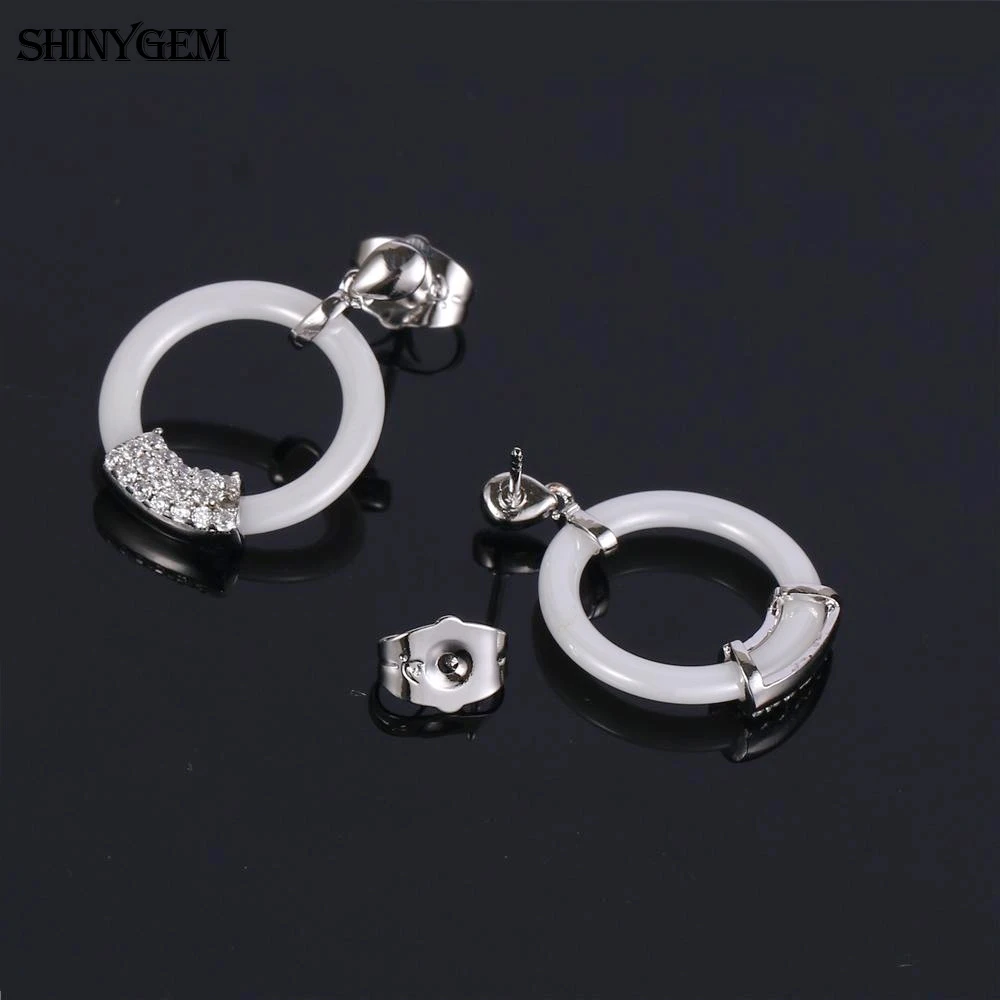 2026 جولة لامعة ميركو الزركون كريستال مجوهرات الأزياء الفتيات الأبيض السيراميك ثقب قطرة الجوف الفخار أقراط للنساء هدية #3