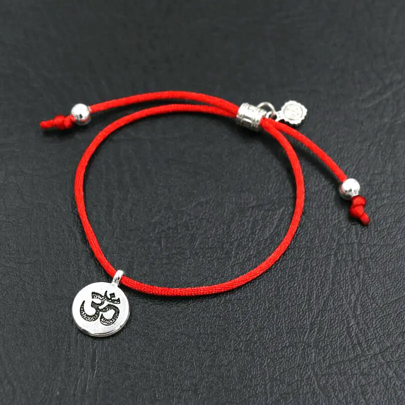 Buddhism Silver Color Red Rope Thread Cords Chakra OM Lotus Buddha Bracelets Girl Boy Kids Couples Love Lucky Jewelry Pulsears