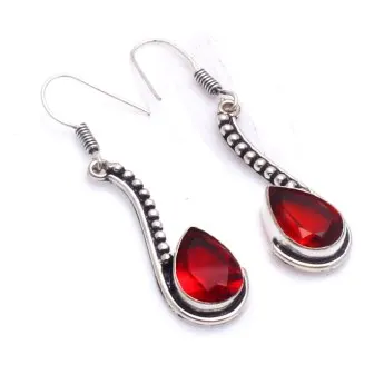 Genuine Garnet  Silvers Overlay on Copper Earrings, 52  mm , E6127