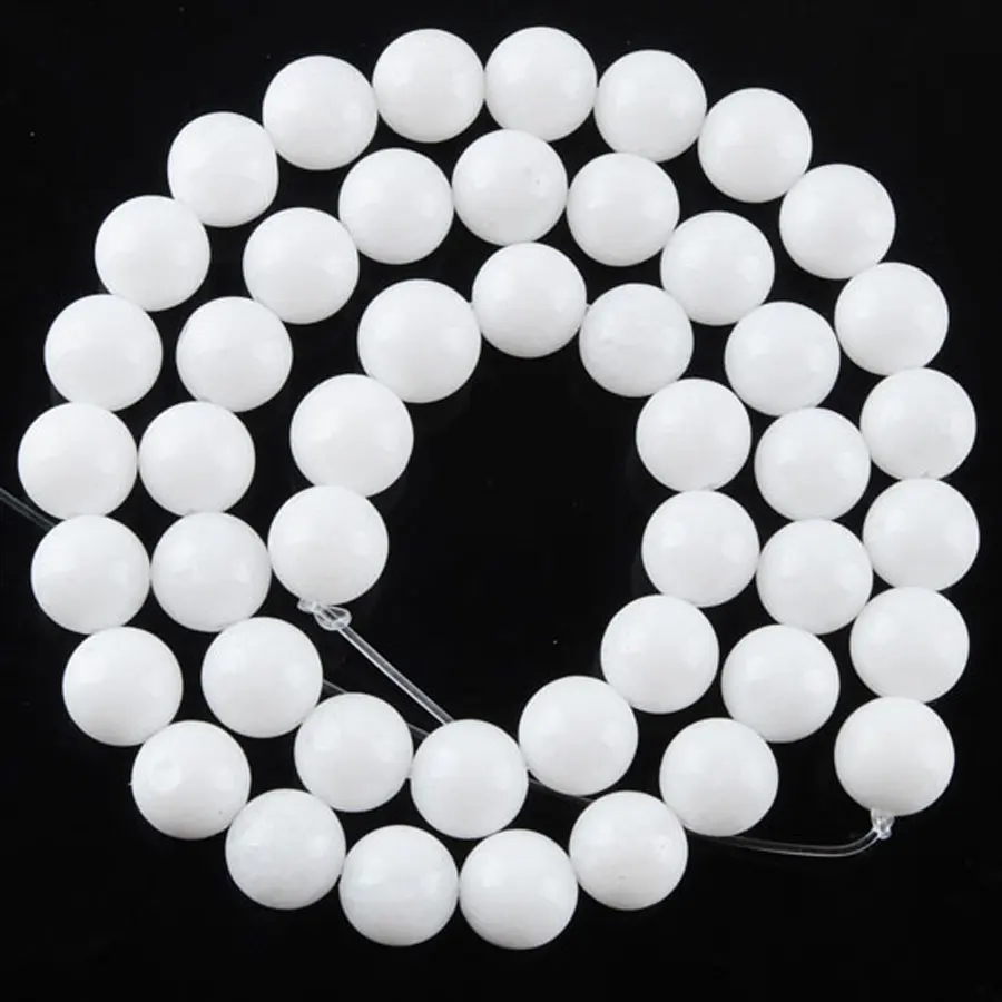 WOJIAER Natural Stone White Jades Round Beads for Jewelry Making Gem Loose Beads Diy Bracelet Necklace 15'' 8/10/12mm BY903