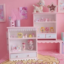 Pink Girl Wooden Cabinet cute 3 floor desktop Storage rack cosmetic brush organizer home bedroom decoration Ornaments new