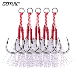 Goture 5pcs/lot Carbon Steel Double Hooks #1 #2 #3 #4 Strong Fishing Hooks Spoon Hooks with Delicate Feathers Fishing Tackle