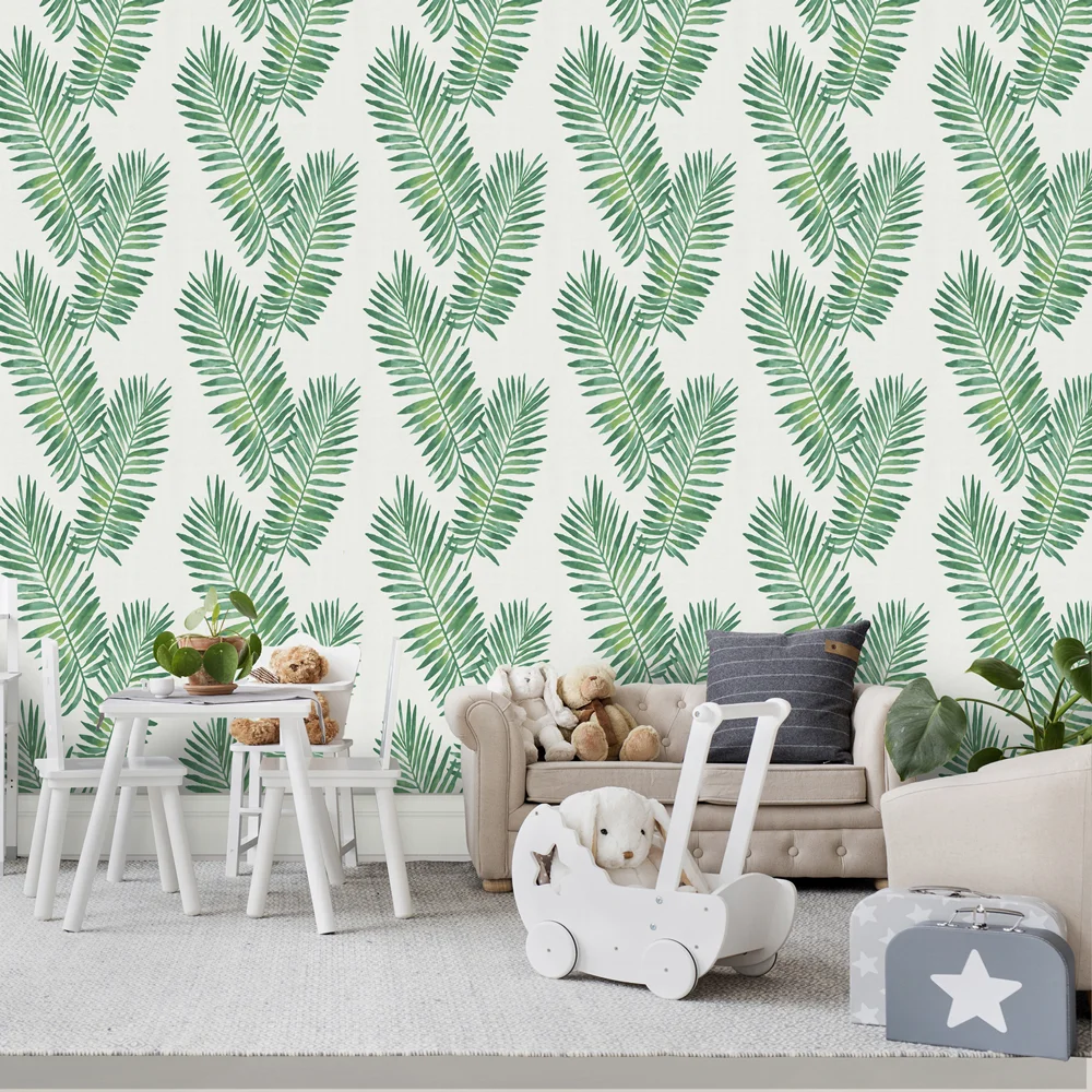 Papel de parede autoadesivo para pelúcia tropical, papel de parede autoadesivo removível verde e branco para decoração de casa, quarto de criança