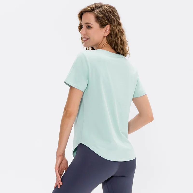 Women Yoga Top Solid Short Sleeve Sport T-Shirt Loose Fitness Yoga Top Gym  Shirt Casual Running Top Training Shirt