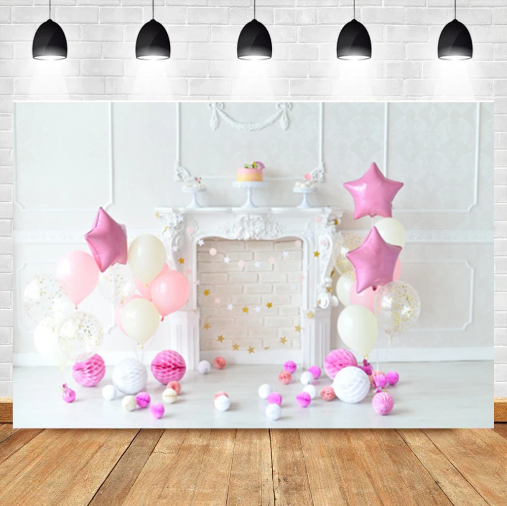 

Laeacco Balloon Fireplace Scene Birthday Baby Newborn Photography Backgrounds Customized Photographic Backdrops For Photo Studio