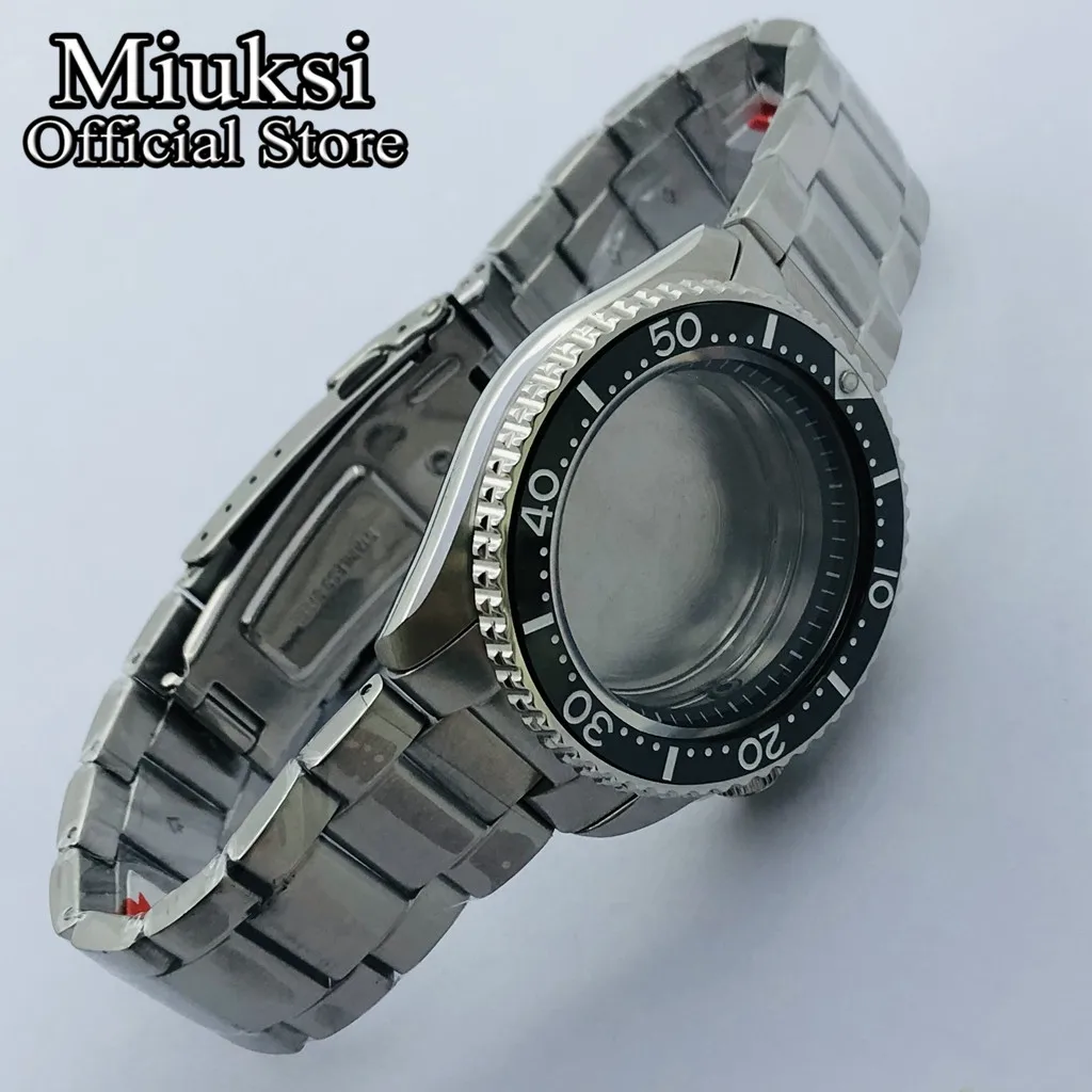 Miuksi 42mm silver sterile watch case sapphire glass Black ceramic bezel black chapter ring fit NH35 NH36 movement