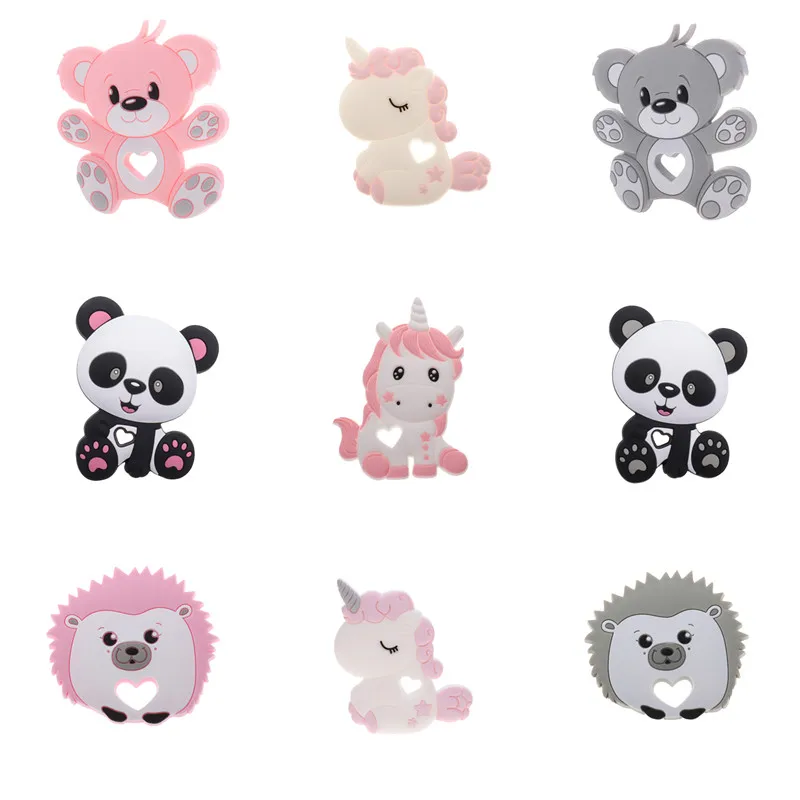 

Single Sale Silicone Animal Teether Food Grade Teething Necklace Pendant Accessories Koala Unicorn Bear Hedgehog Panda Bpa Free