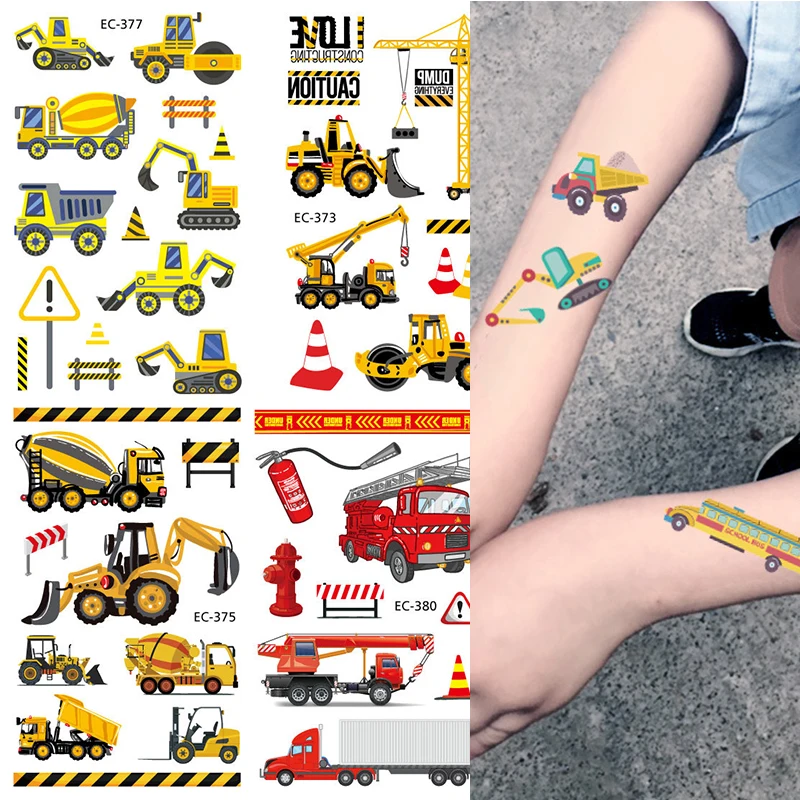 

Cartoon Farm Theme Construction Vehicle Temporary Tattoo Excavator Sticker Bulldozer Loader Stickers Boys Birthday Party Gifts