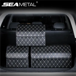 SEAMETAL Car Trunk Storage Box PU Leather Large Trunk Organizer Wear-Resistant Hook and Loop Fastener Universal Auto Storage Bag